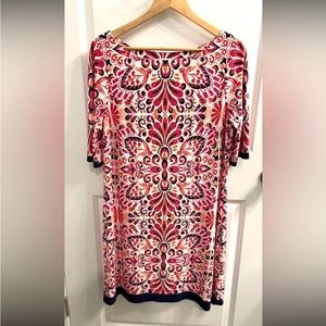 Eliza J Floral Pattern Print Half Sleeve Pink Red Navy‎ Ivory Dress Women’s 14